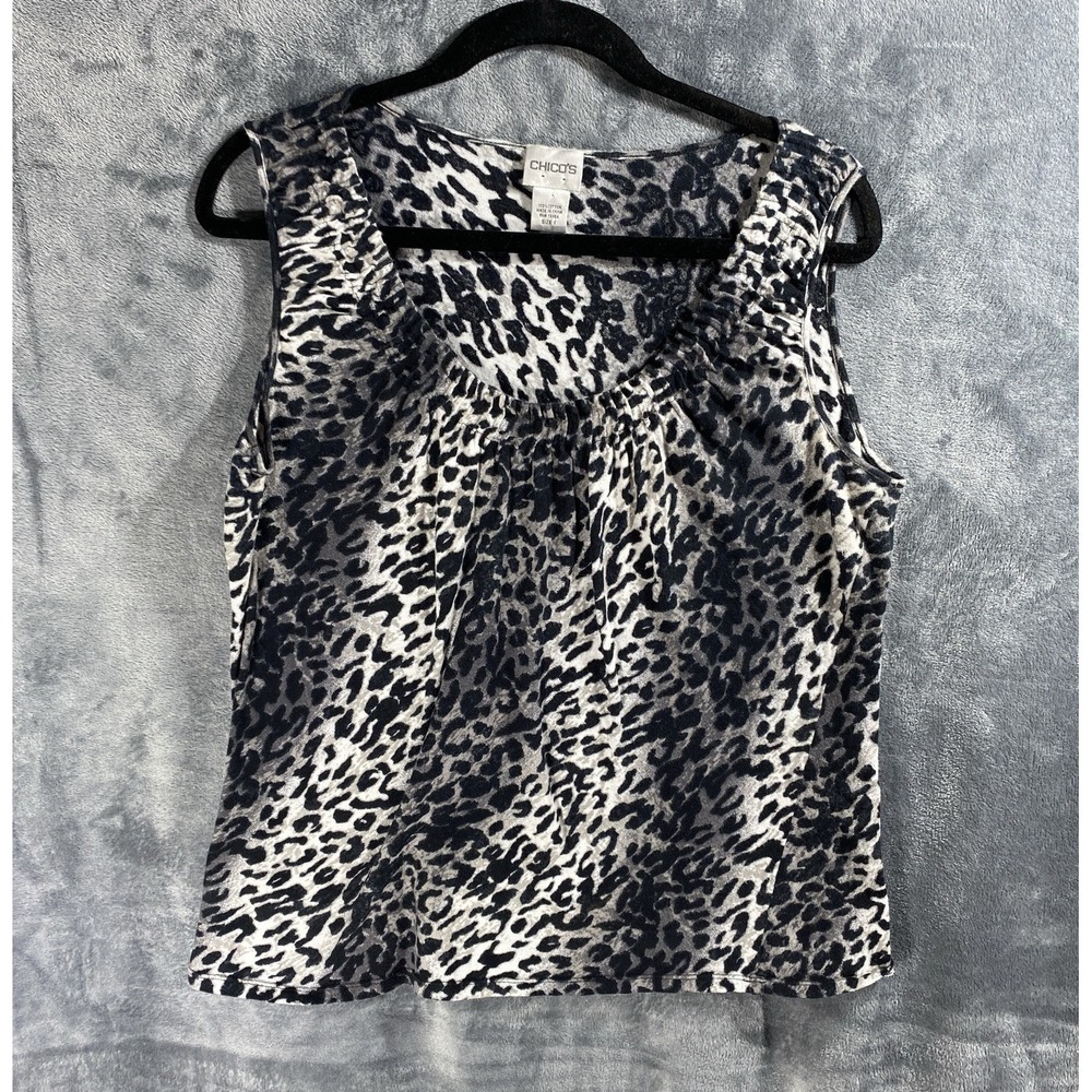 Chicos Womens Size 1 Medium Top Sleeveless Animal Print Blouse Ombre Leopard